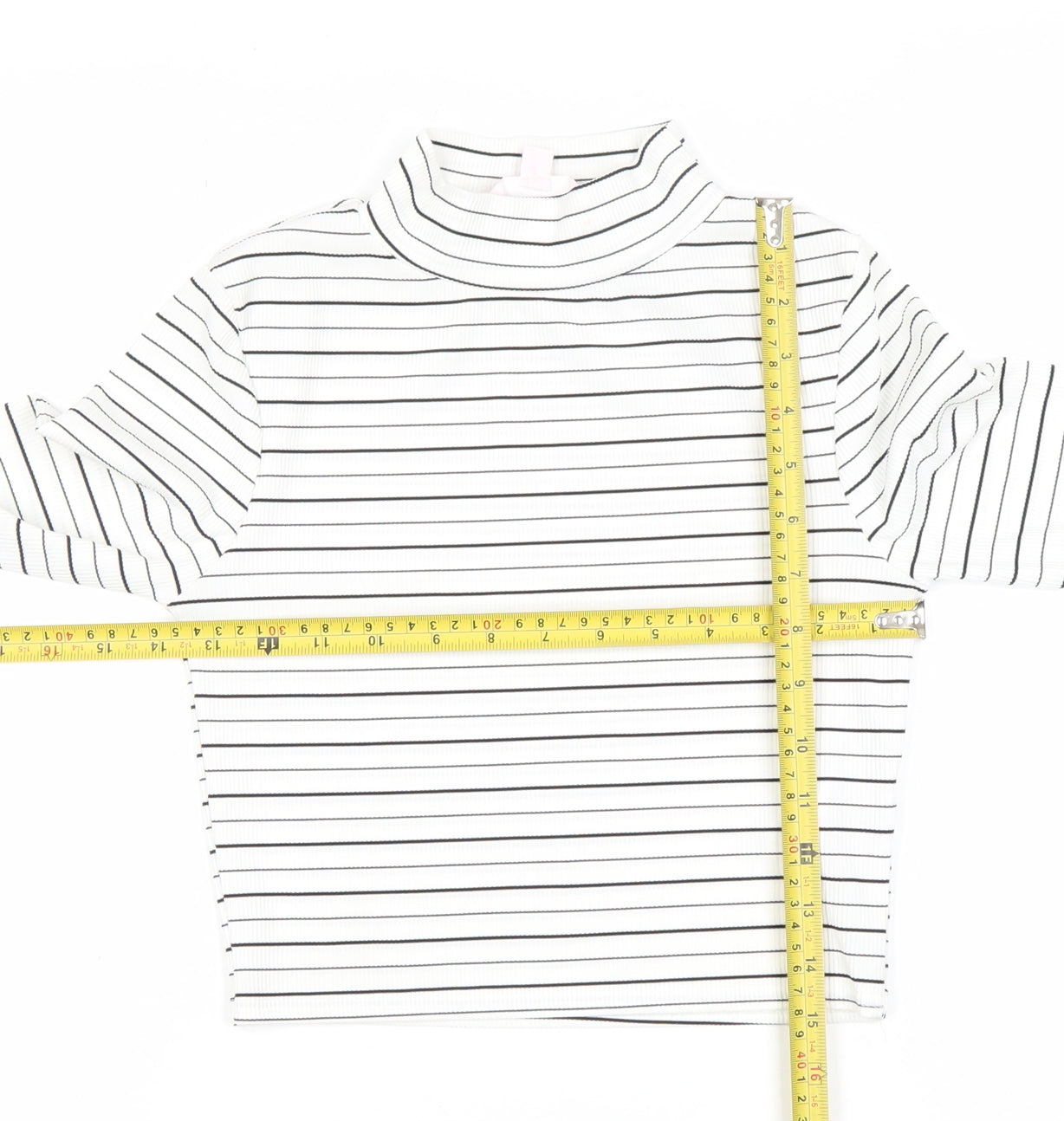 Marks and Spencer Petites Women’s White Striped Roll Neck Cropped Top Size 6