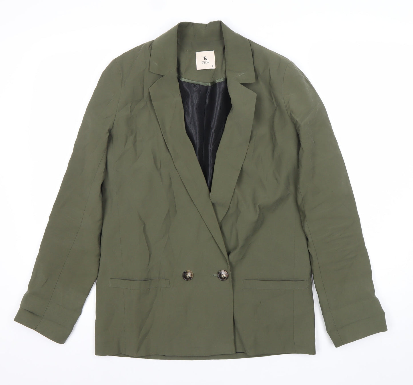 Tu Women Green Size 8 Double-Breasted Blazer Jacket