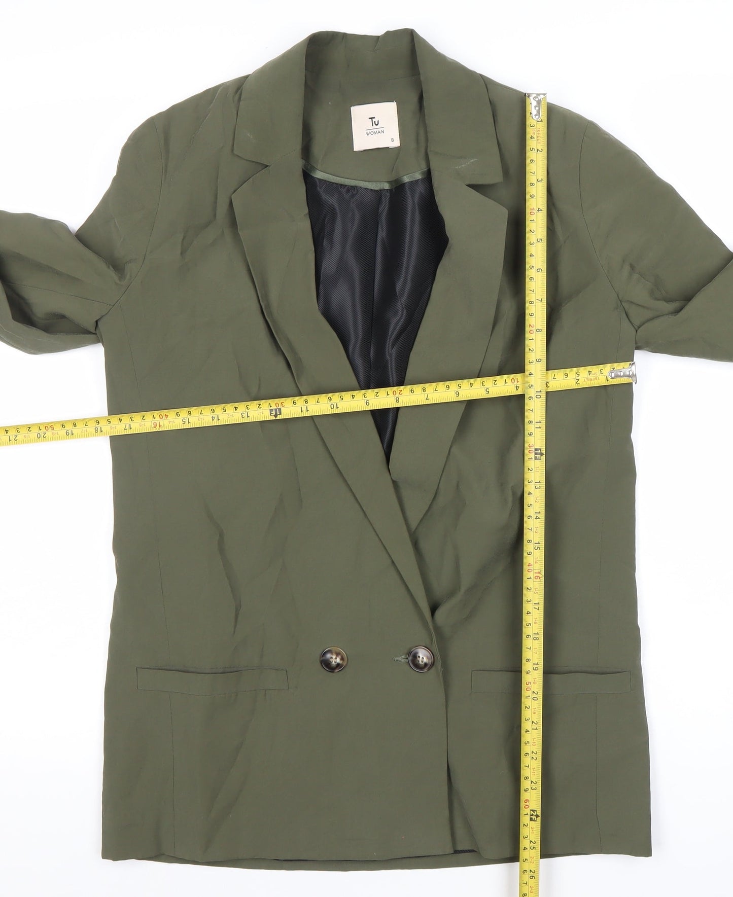 Tu Women Green Size 8 Double-Breasted Blazer Jacket