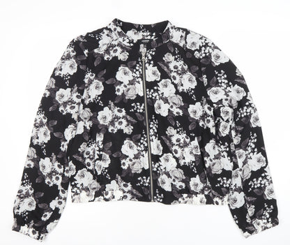 Premise Studio Women’s Black Floral Bomber Jacket Size L Polyester Zip