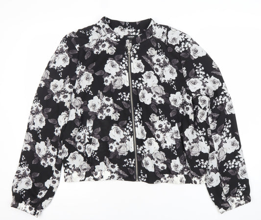 Premise Studio Women’s Black Floral Bomber Jacket Size L Polyester Zip