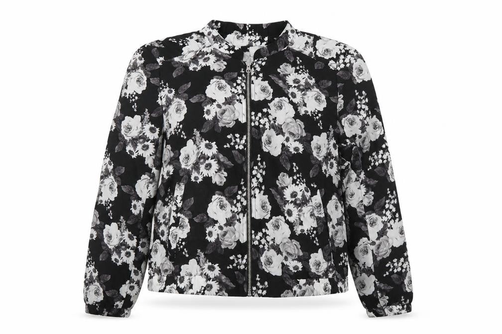 Premise Studio Women’s Black Floral Bomber Jacket Size L Polyester Zip