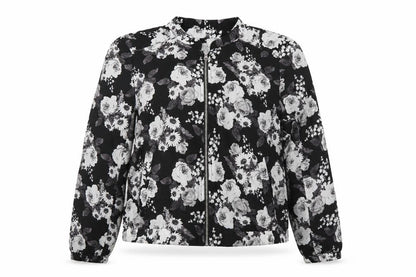 Premise Studio Women’s Black Floral Bomber Jacket Size L Polyester Zip
