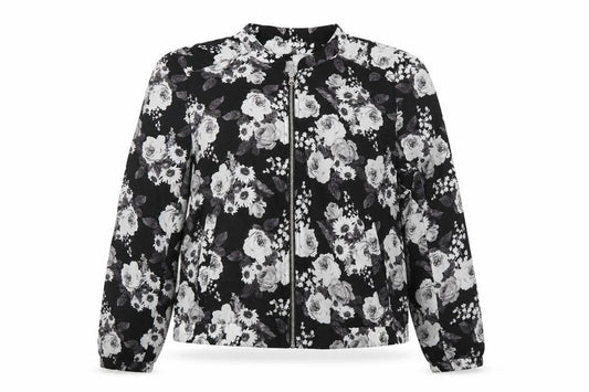 Premise Studio Women’s Black Floral Bomber Jacket Size L Polyester Zip