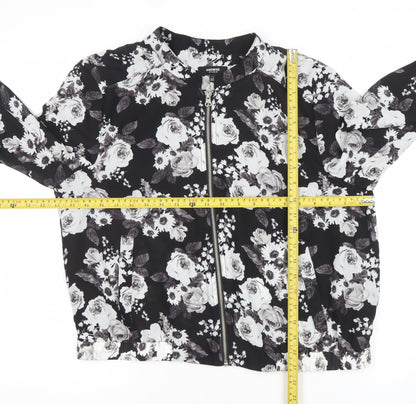 Premise Studio Women’s Black Floral Bomber Jacket Size L Polyester Zip