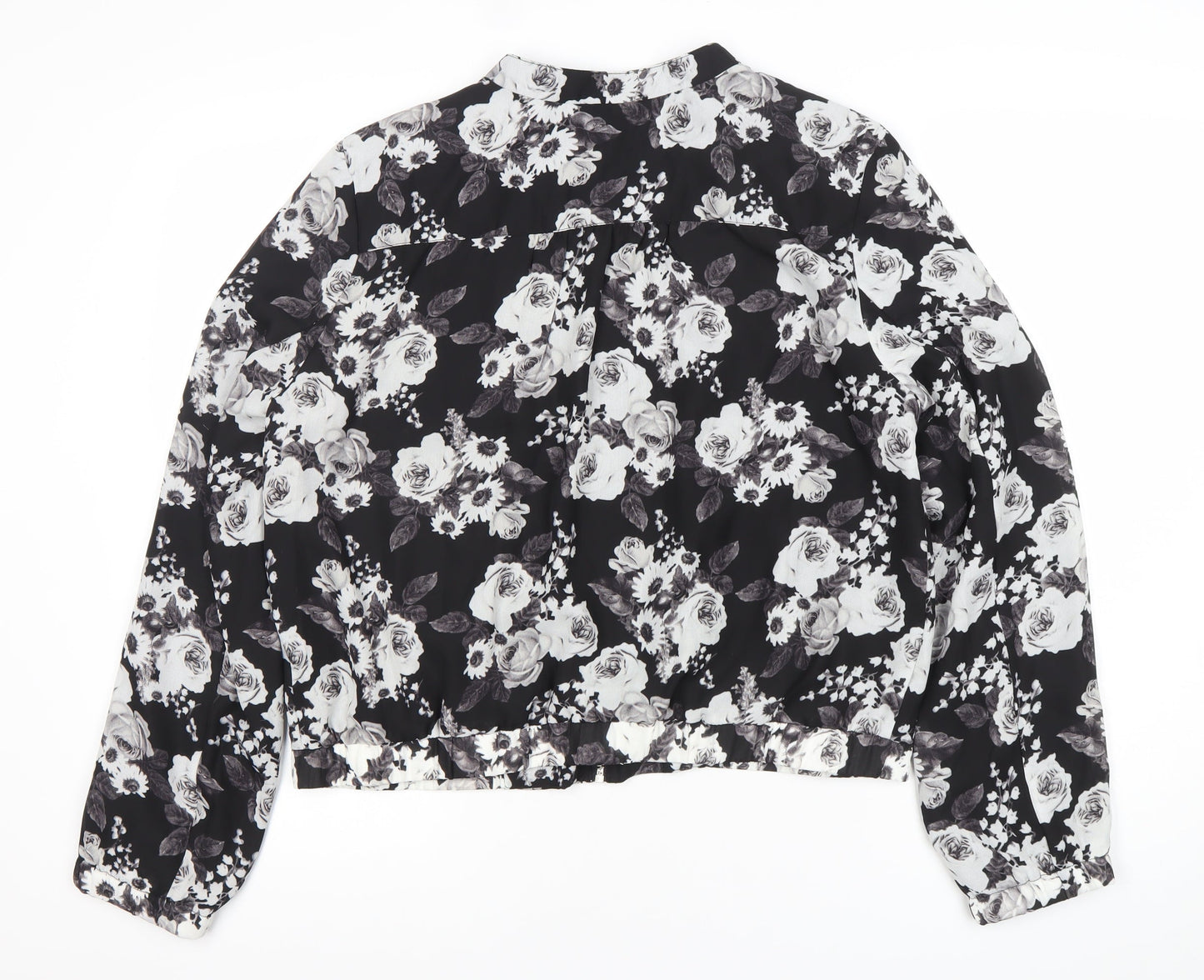Premise Studio Women’s Black Floral Bomber Jacket Size L Polyester Zip