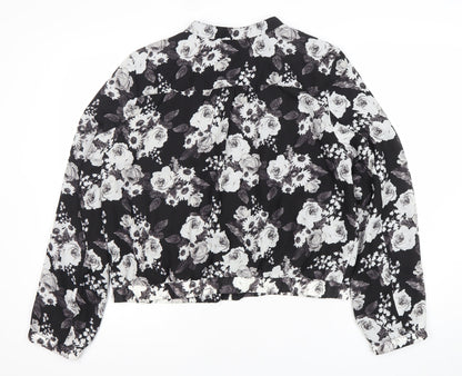 Premise Studio Women’s Black Floral Bomber Jacket Size L Polyester Zip