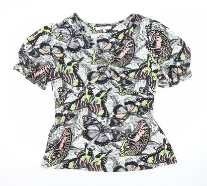 Next Women’s Multicoloured Butterfly Print Puff Sleeve Blouse UK 14