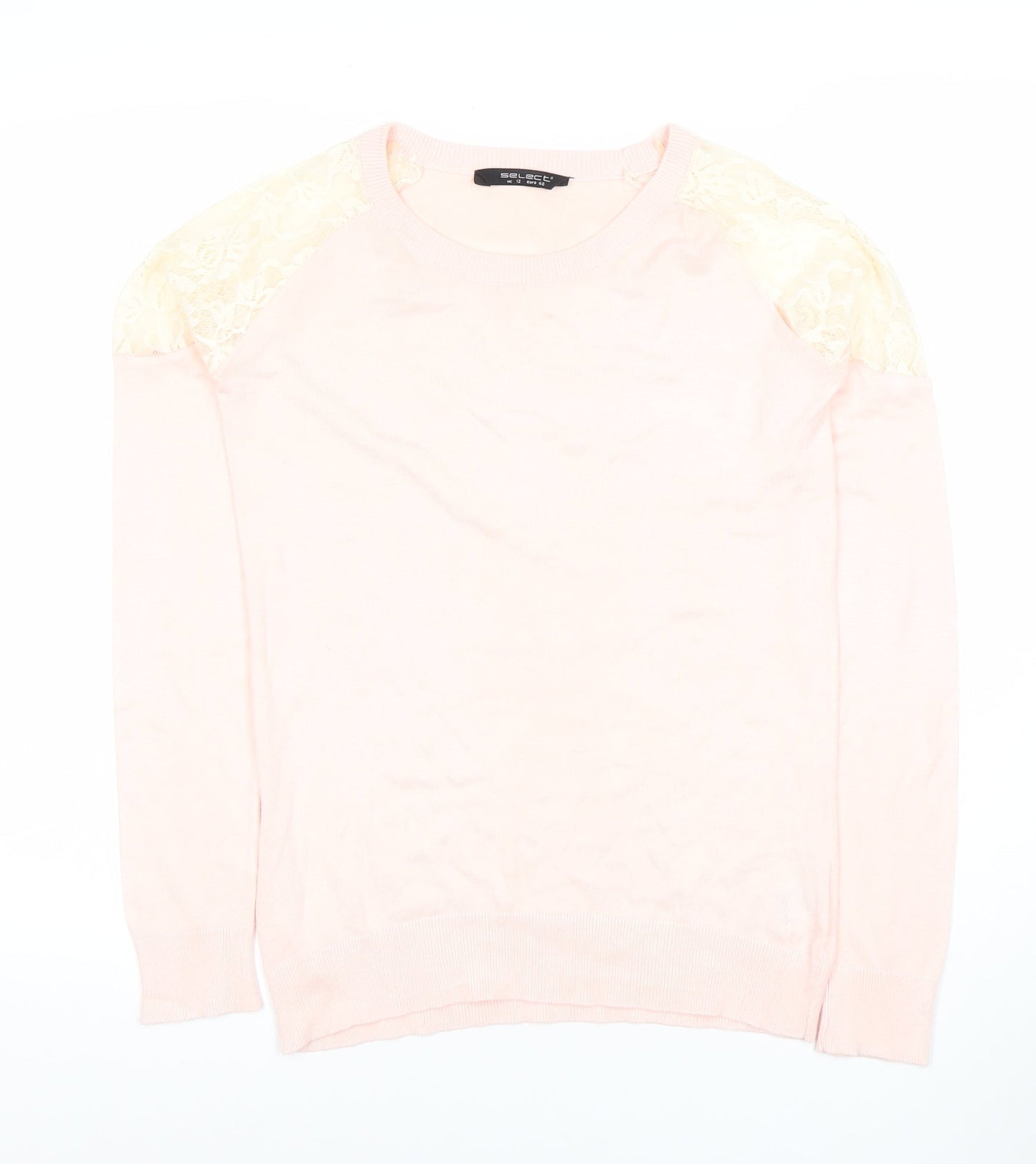 Select Womens Pink Lace Shoulder Long Sleeve Knit Blouse Size 12