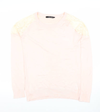 Select Womens Pink Lace Shoulder Long Sleeve Knit Blouse Size 12