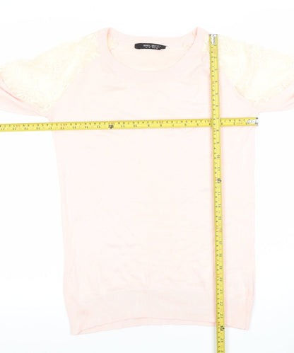 Select Womens Pink Lace Shoulder Long Sleeve Knit Blouse Size 12