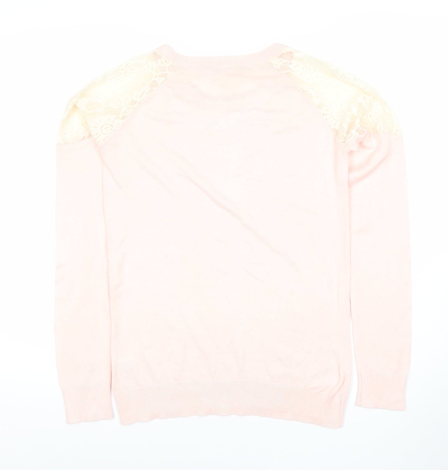 Select Womens Pink Lace Shoulder Long Sleeve Knit Blouse Size 12