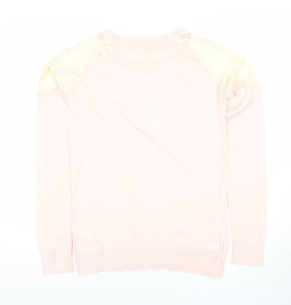 Select Womens Pink Lace Shoulder Long Sleeve Knit Blouse Size 12