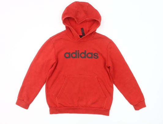 Adidas Girls Red Pullover Hoodie 12 Years Logo Fleece Sportswear