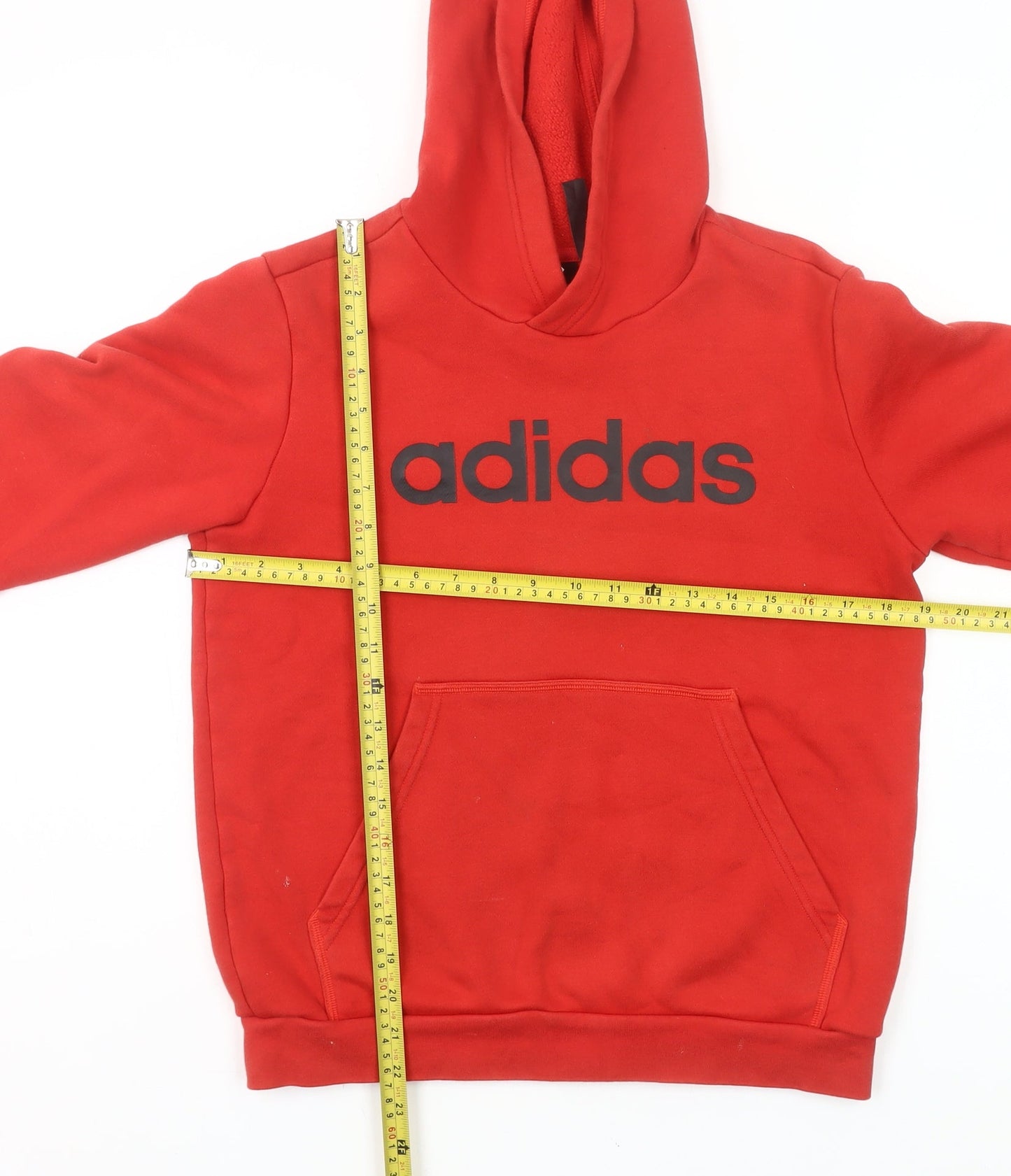 Adidas Girls Red Pullover Hoodie 12 Years Logo Fleece Sportswear