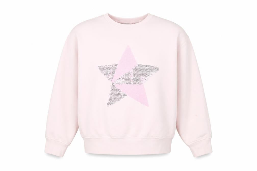 Front view of Next girls’ pink sequin star sweatshirt age 9 years long sleeve pullover
