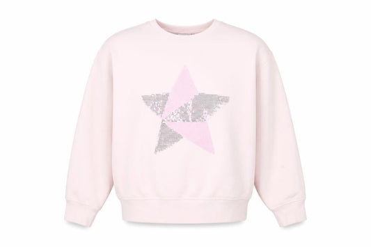 Front view of Next girls’ pink sequin star sweatshirt age 9 years long sleeve pullover