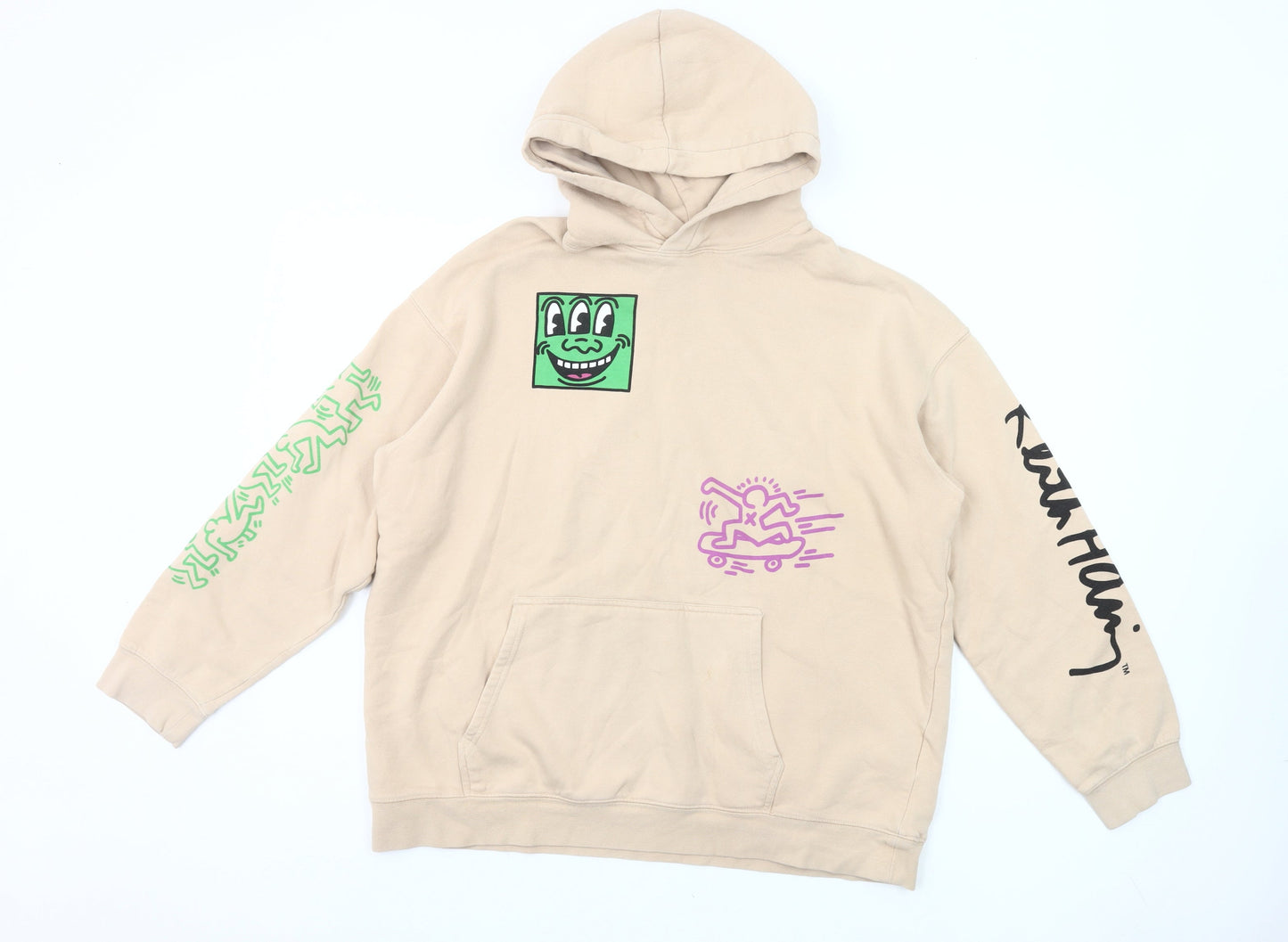 H&M Girls Beige Graphic Print Pullover Hoodie 14 Years Regular Fit