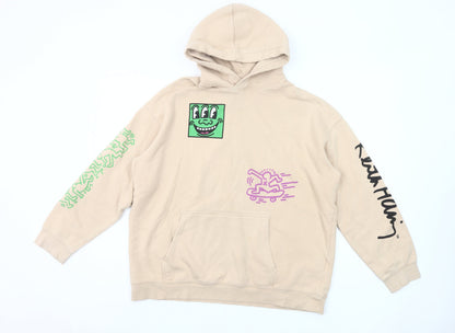 H&M Girls Beige Graphic Print Pullover Hoodie 14 Years Regular Fit