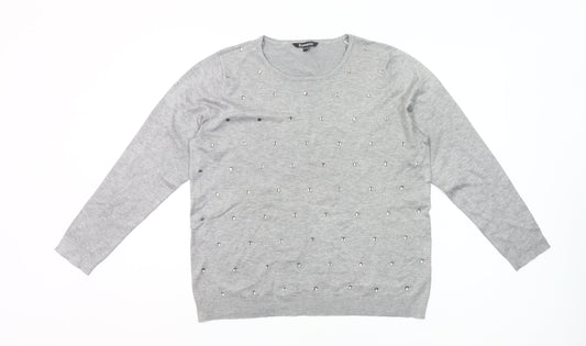 Bonmarché Women’s Grey Beaded Pullover Jumper Size 16-18