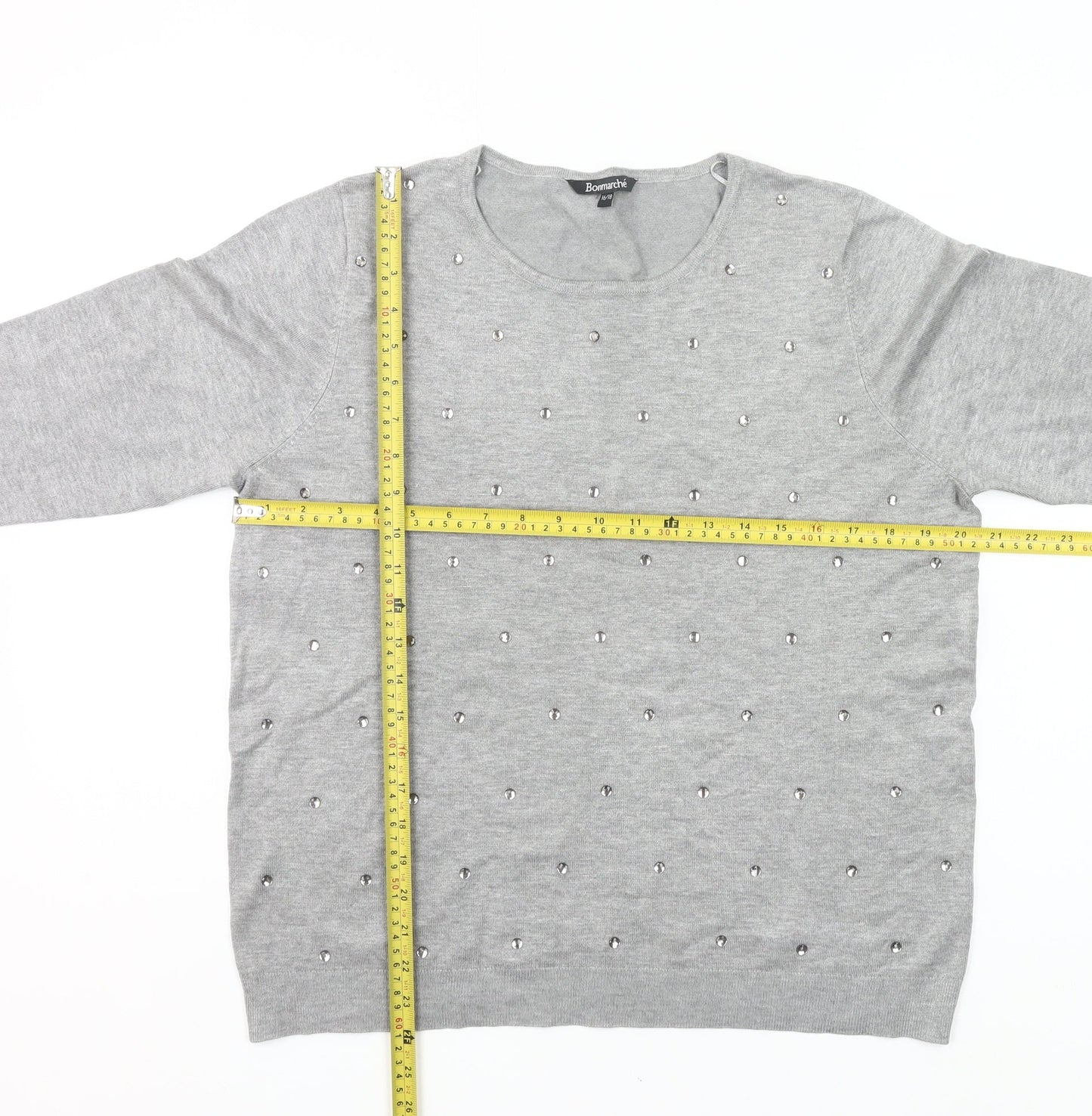 Bonmarché Women’s Grey Beaded Pullover Jumper Size 16-18