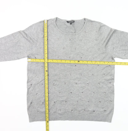 Bonmarché Women’s Grey Beaded Pullover Jumper Size 16-18