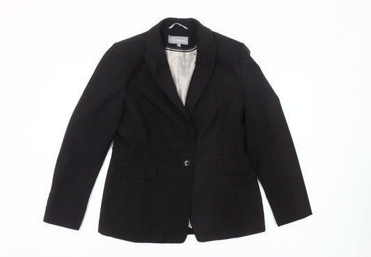 Marks and Spencer Women Black Pinstripe Blazer UK 14 Regular Fit