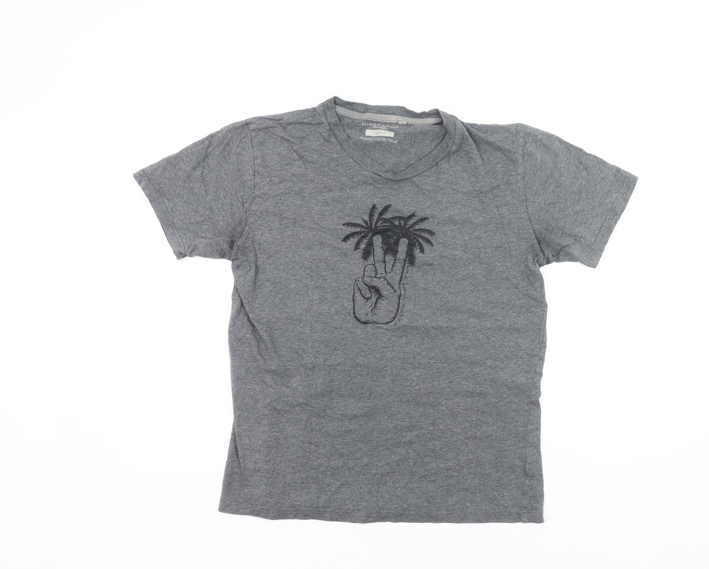 Between The Flags Womens Grey Cotton T-Shirt Small Summer Casual