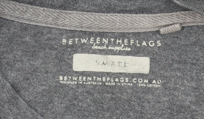 Between The Flags Womens Grey Cotton T-Shirt Small Summer Casual