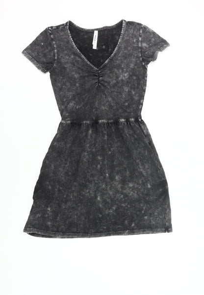 RVCA Womens Black Tie Dye V-Neck T-Shirt Dress Size 8
