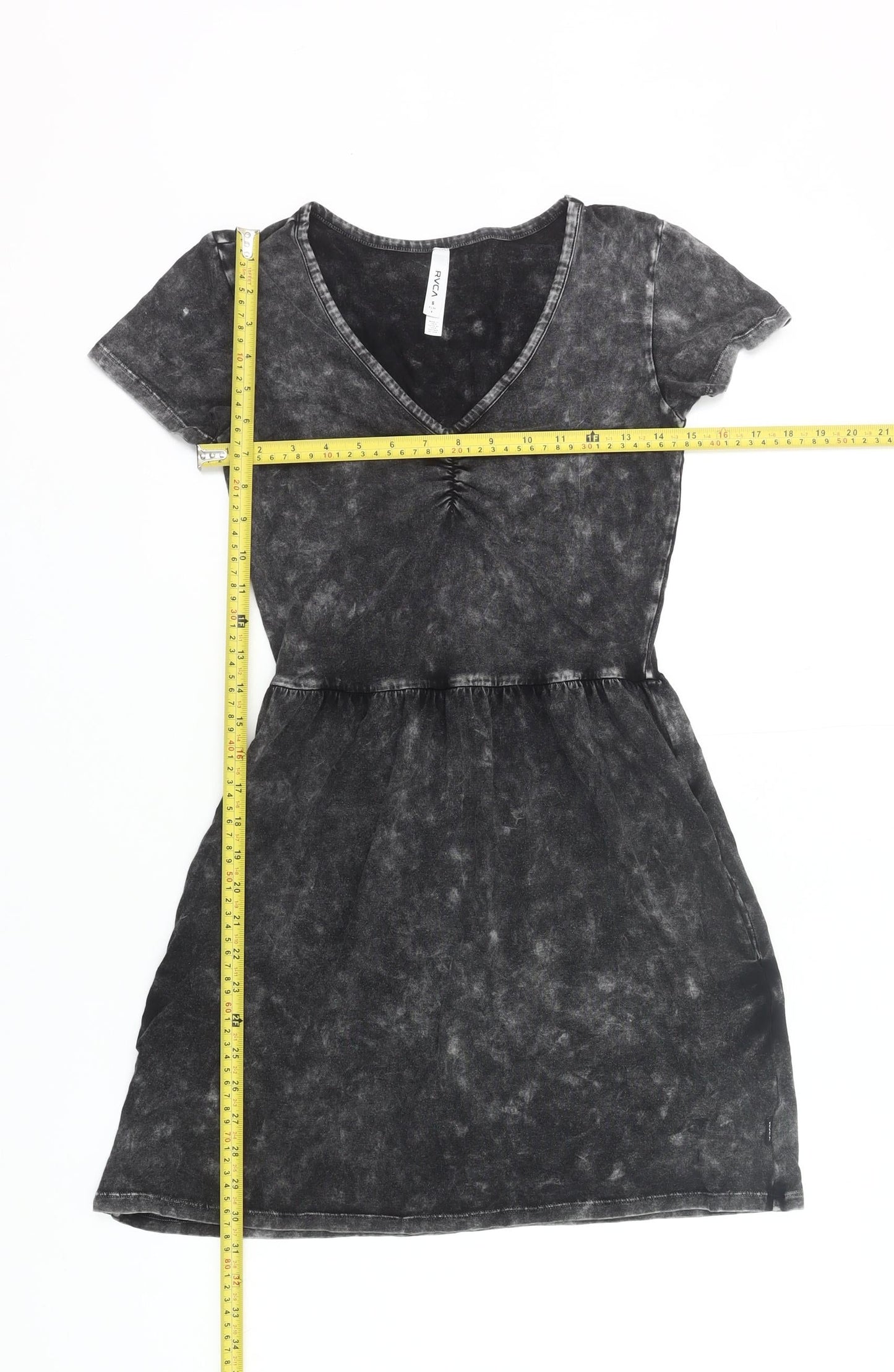 RVCA Womens Black Tie Dye V-Neck T-Shirt Dress Size 8
