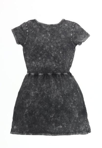 RVCA Womens Black Tie Dye V-Neck T-Shirt Dress Size 8