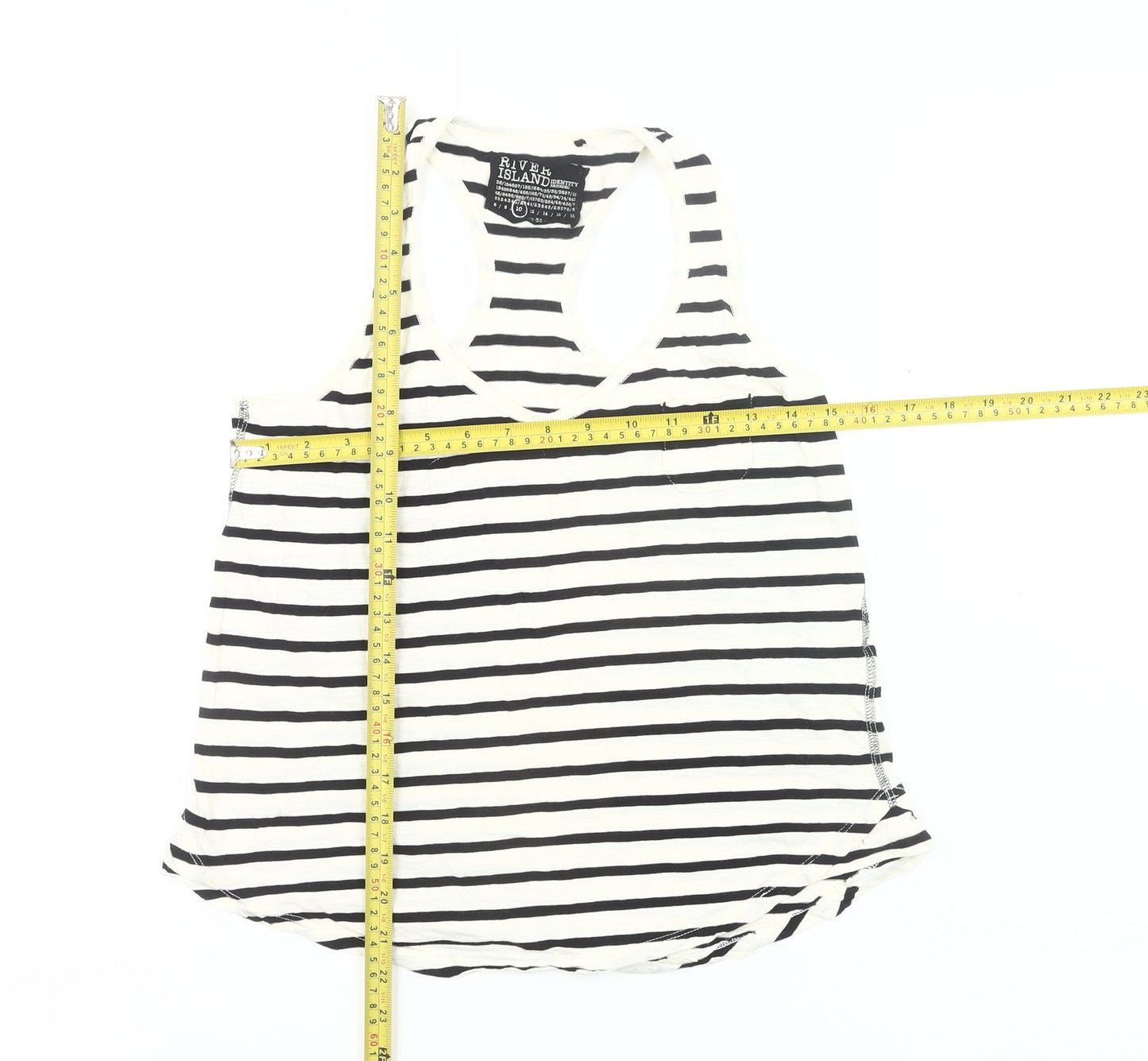 River Island Women’s Black White Striped Tank Top Size 10 Racerback