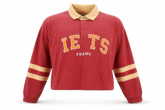 iets frans Women’s Red Cropped Polo Shirt Size S Long Sleeve College Style