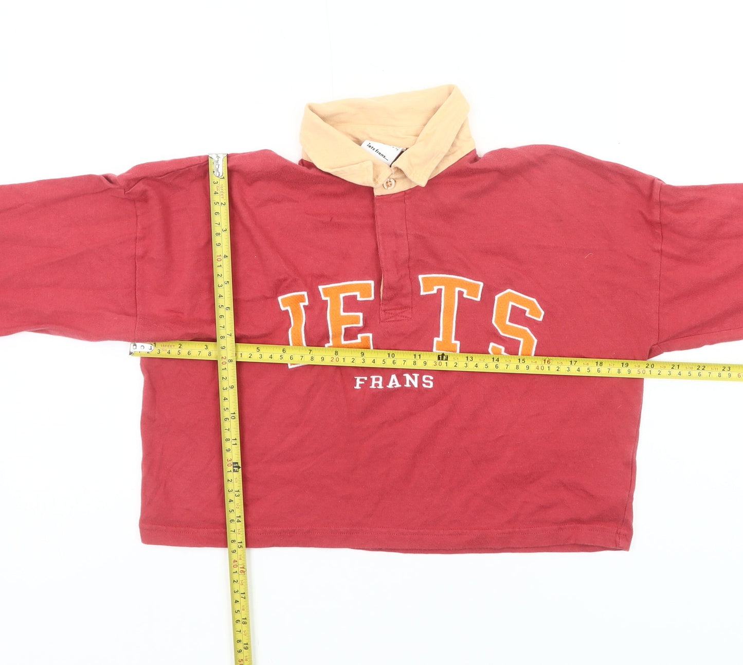iets frans Women’s Red Cropped Polo Shirt Size S Long Sleeve College Style