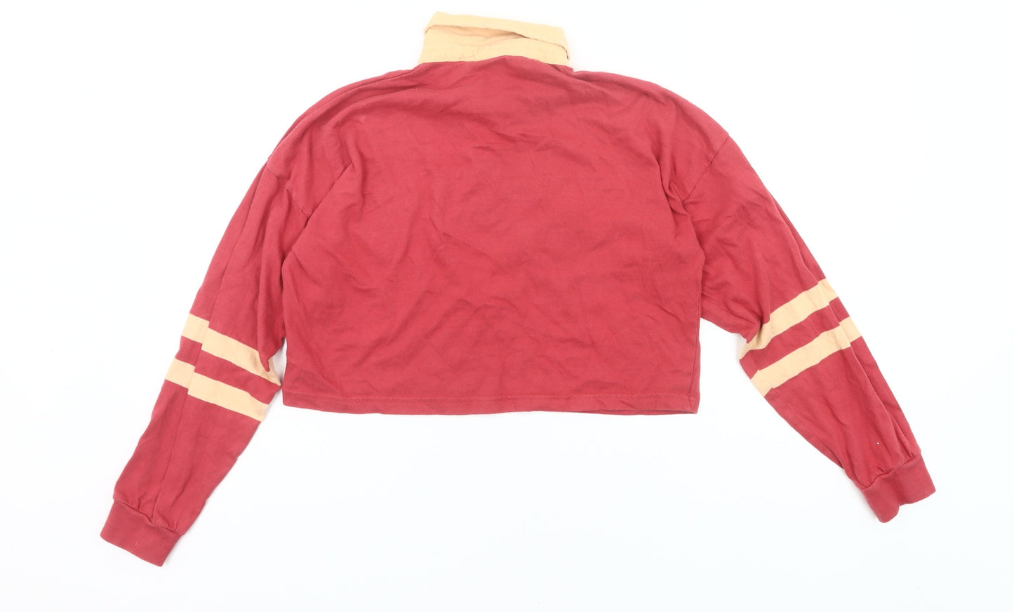 iets frans Women’s Red Cropped Polo Shirt Size S Long Sleeve College Style