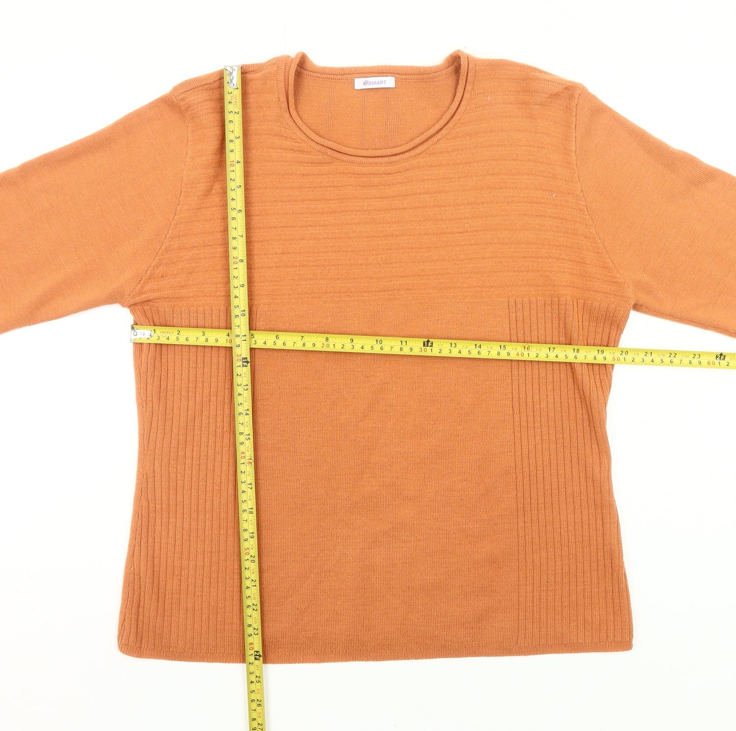 Damart Women’s Orange Wool Blend Jumper Size L Round Neck Pullover