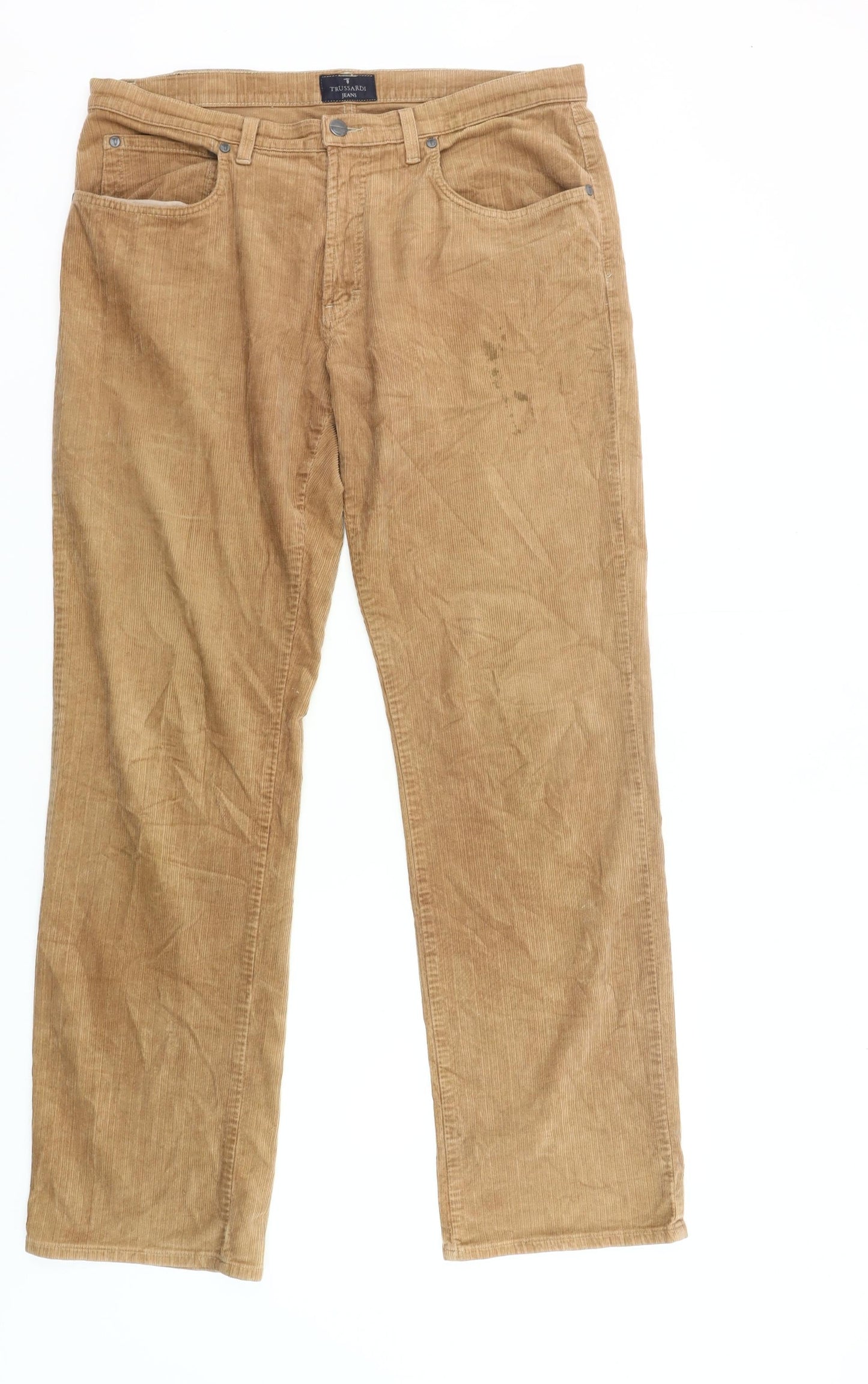 Trussardi Men's Beige Corduroy Chino Trousers Size 36 Straight