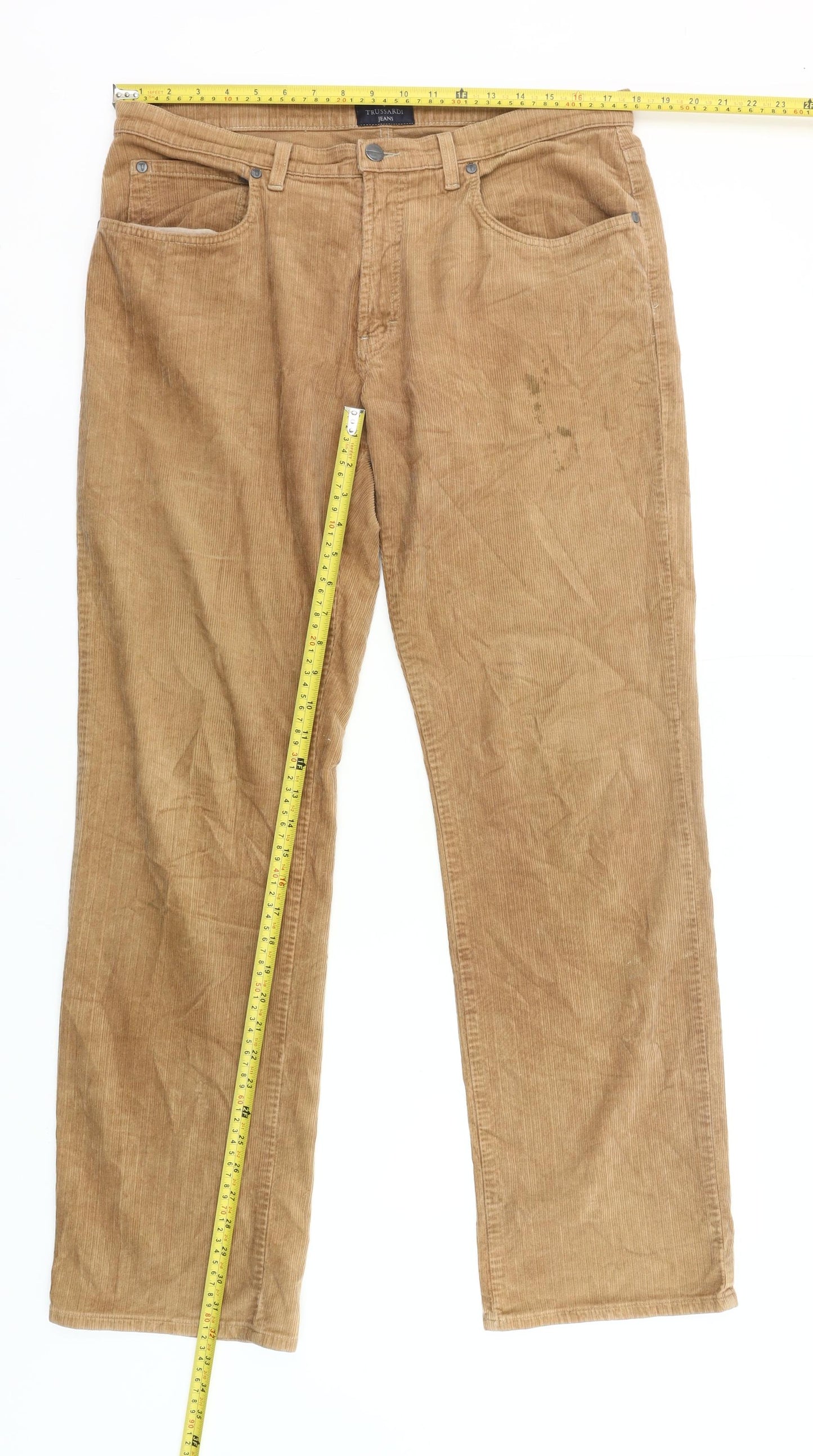 Trussardi Men's Beige Corduroy Chino Trousers Size 36 Straight