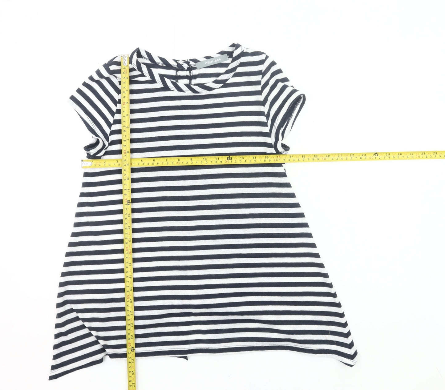 Coin 1804 Womens Striped Short Sleeve Button Back T-Shirt Size S