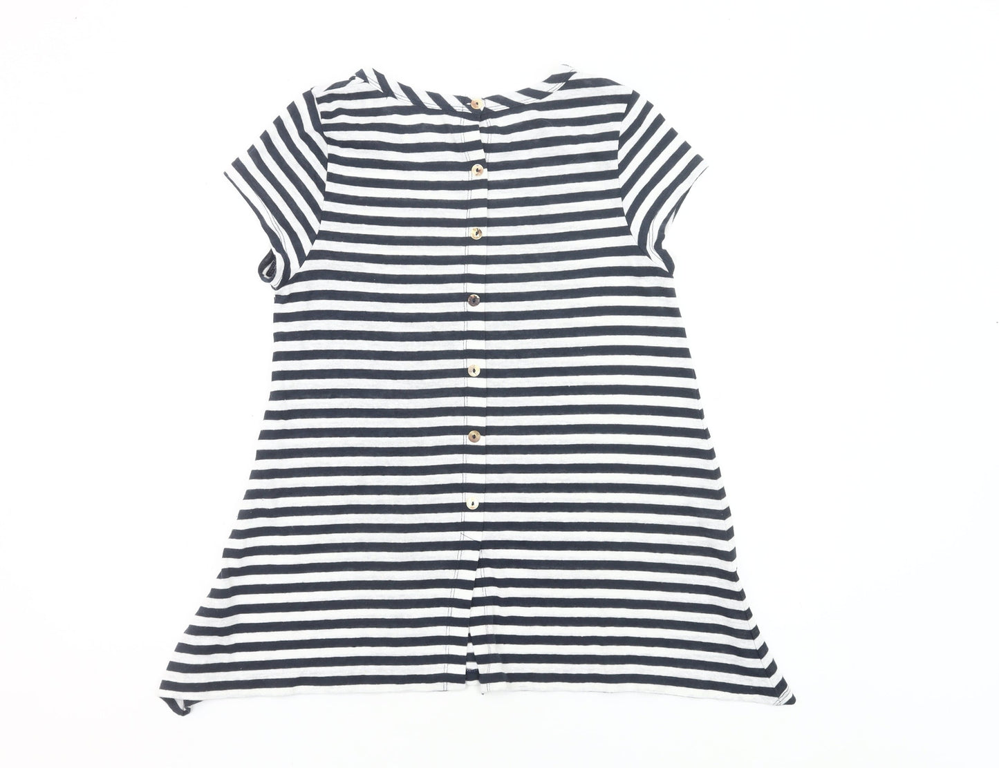 Coin 1804 Womens Striped Short Sleeve Button Back T-Shirt Size S