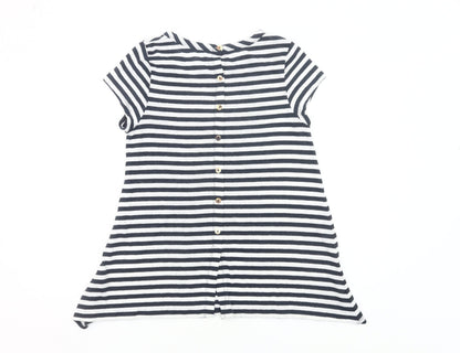 Coin 1804 Womens Striped Short Sleeve Button Back T-Shirt Size S