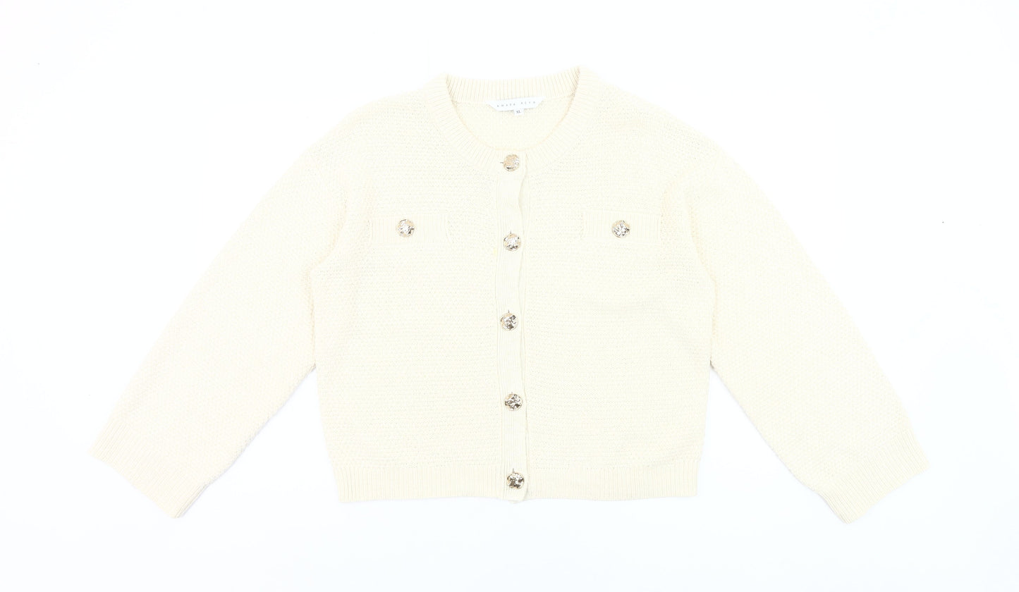 Amara Reya Women Ivory Cardigan XL Knit Button Front Jumper
