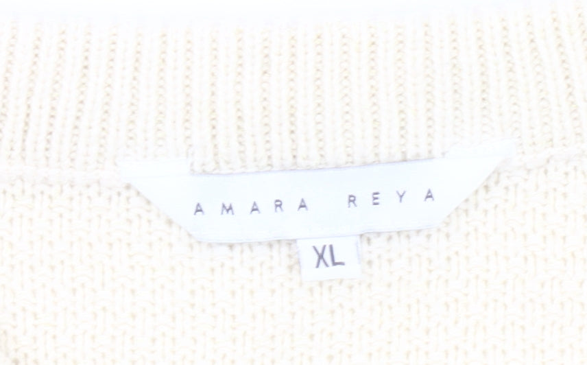 Amara Reya Women Ivory Cardigan XL Knit Button Front Jumper