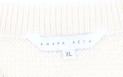 Amara Reya Women Ivory Cardigan XL Knit Button Front Jumper