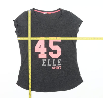 ELLE Sport Womens Grey V-Neck T-Shirt Size L Casual Top