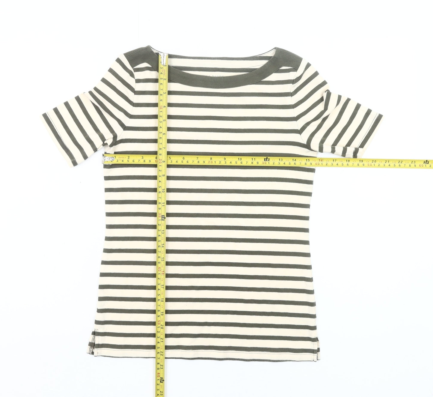 Talbots Women’s Petite S Black White Striped Cotton Stretch T-Shirt