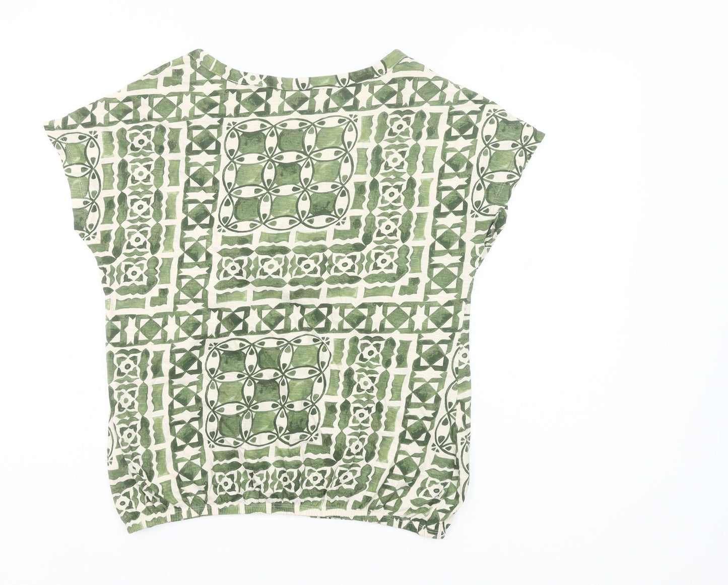Next Women’s Green Geometric Cotton V-Neck T-Shirt UK 10