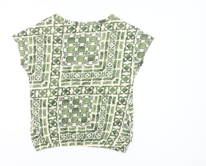 Next Women’s Green Geometric Cotton V-Neck T-Shirt UK 10