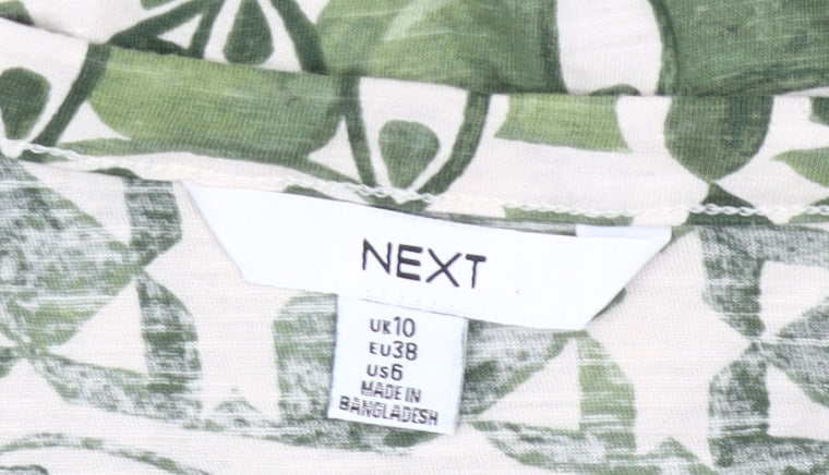 Next Women’s Green Geometric Cotton V-Neck T-Shirt UK 10